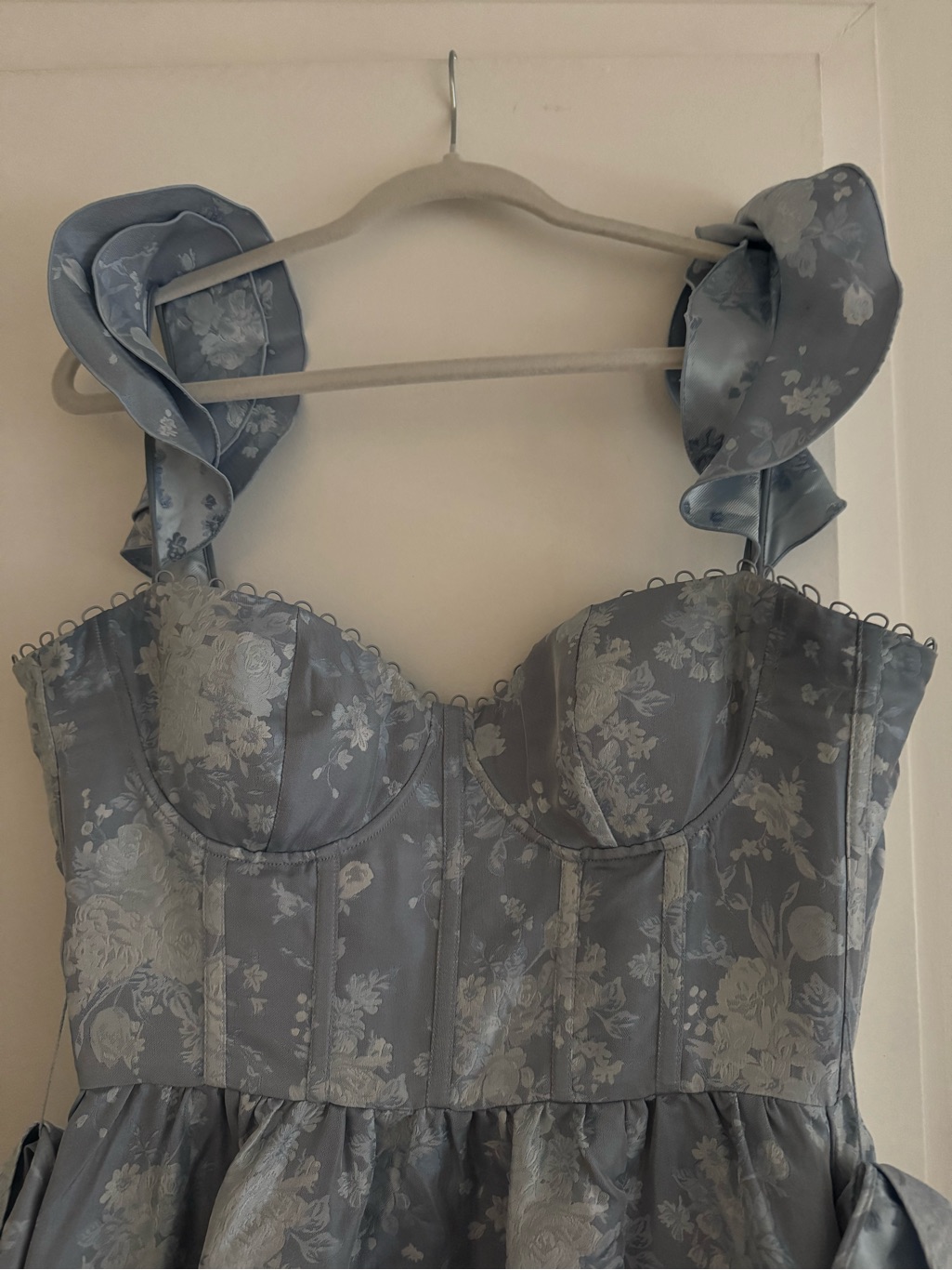 V. Chapman Veronica Corset Ruffle Side-Slit Dress In Medium Denim Blue - Size 6 — image 5 of 8
